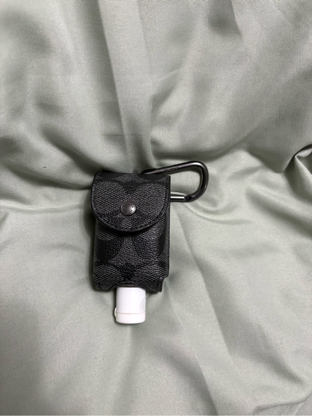 Black Leather Hand Sanitizer Keychain Case